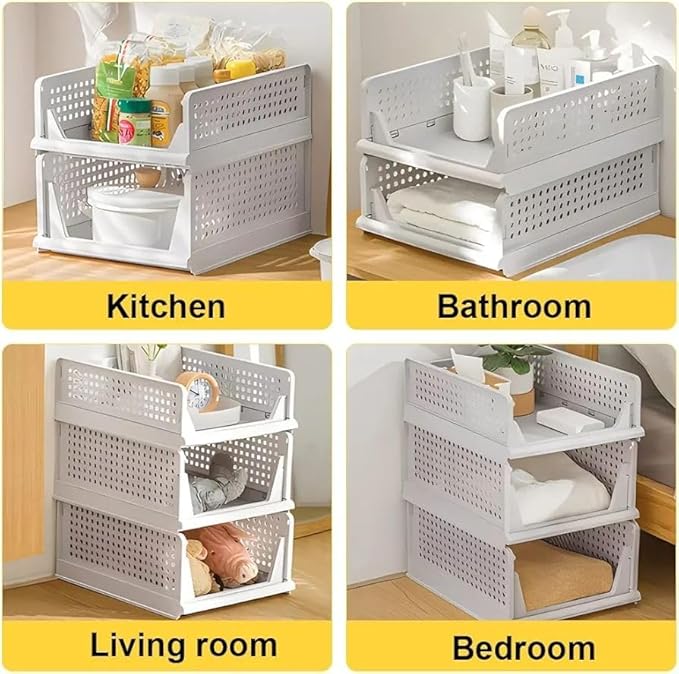 Gravanzo Storage Organizer | Wardrobe Organizer For Clothes | Cupboard Organizer | Foldable Shirt Stacker Box | Cloth Box for Almirah | Closet Storage Basket | Large | Pack of 2 | White
