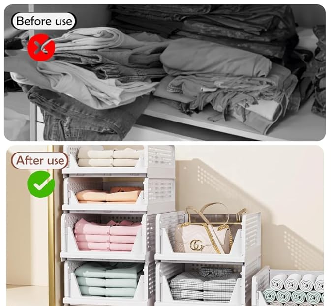 Gravanzo Storage Organizer | Wardrobe Organizer For Clothes | Cupboard Organizer | Foldable Shirt Stacker Box | Cloth Box for Almirah | Closet Storage Basket | Large | Pack of 2 | White